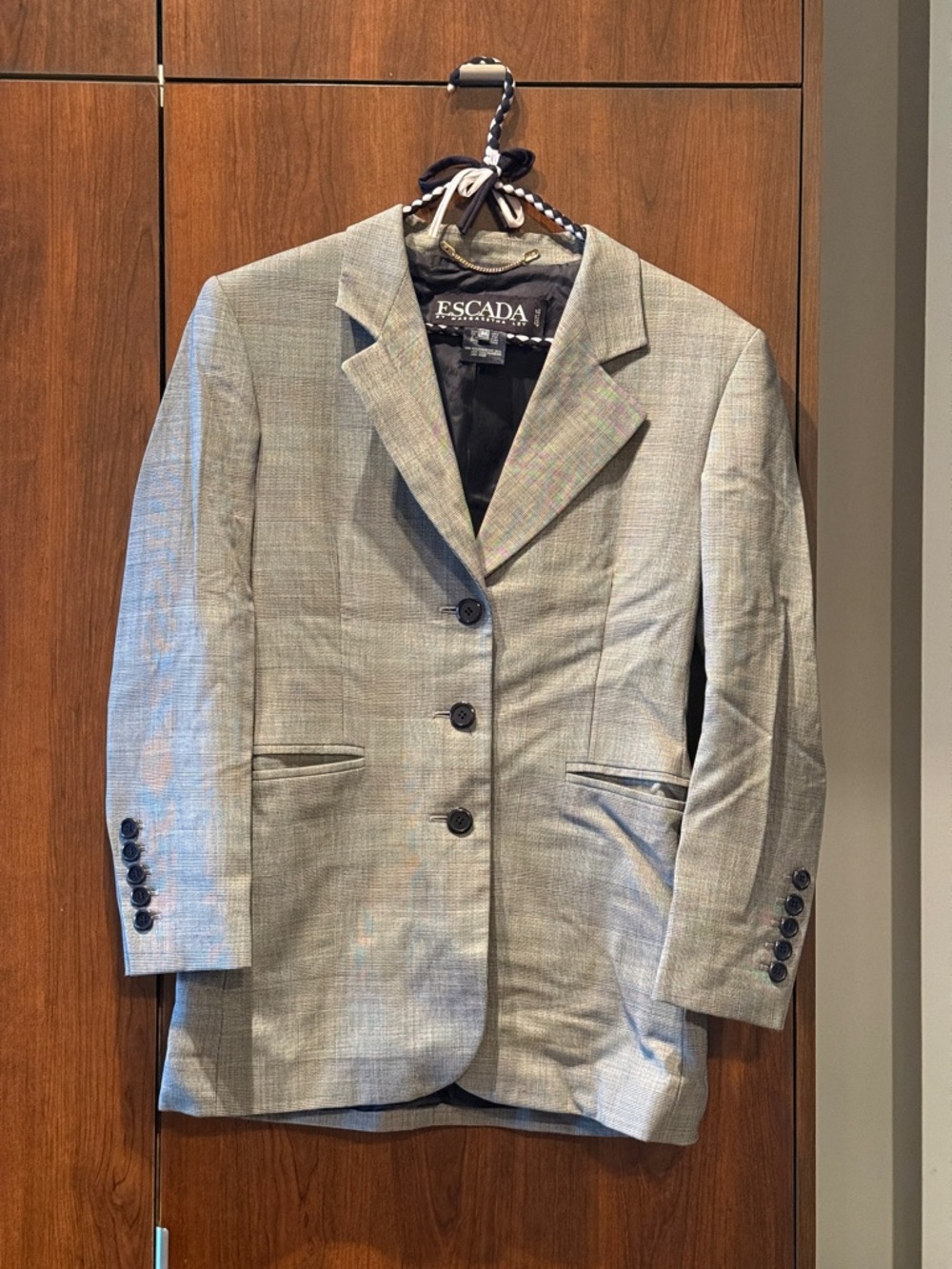 Escada by Margaretha Ley Light Gray Plaid Women's Blazer